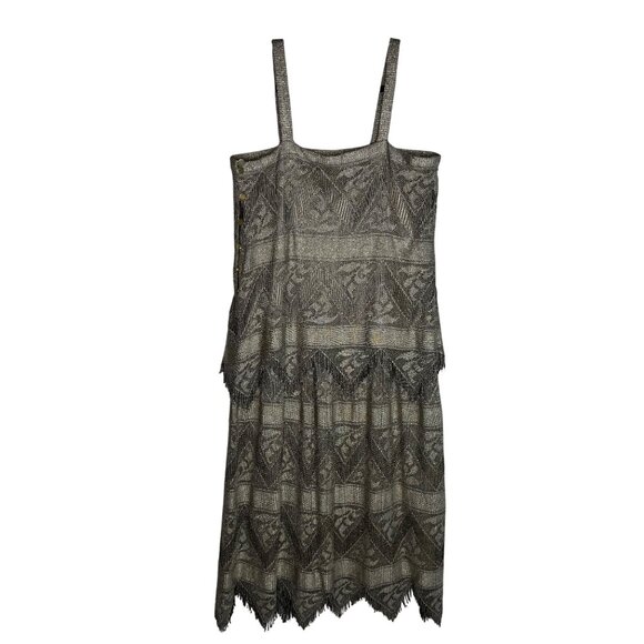 Vintage Damianou Size S Metallic Lace Scalloped Hem Flapper Dress Great Gatsby - Picture 10 of 11